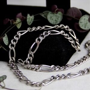 VTG HEAVY Sterling Silver 925 Figaro Link Chain Necklace 22in 6.5mm 40g Italy